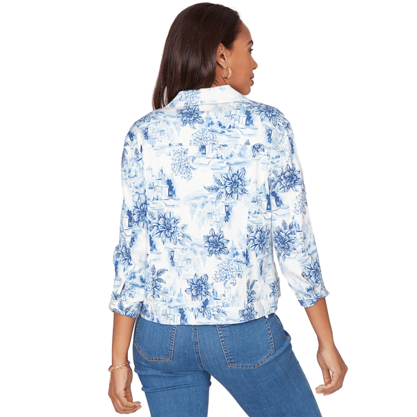 Womens Ruby Rd. French Riviera Floral Toile Denim Jacket