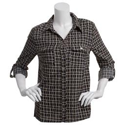 Petite Notations 3/4 Roll Tab Geometric Casual Button Down
