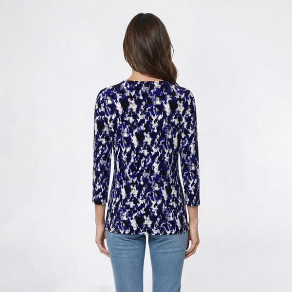Womens Kasper 3/4 Sleeve Keyhole Neck Colorful Smudge Blouse