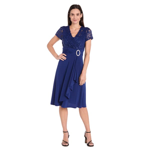 Womens R&M Richards Short Sleeve Lace Modesty A-line Dress