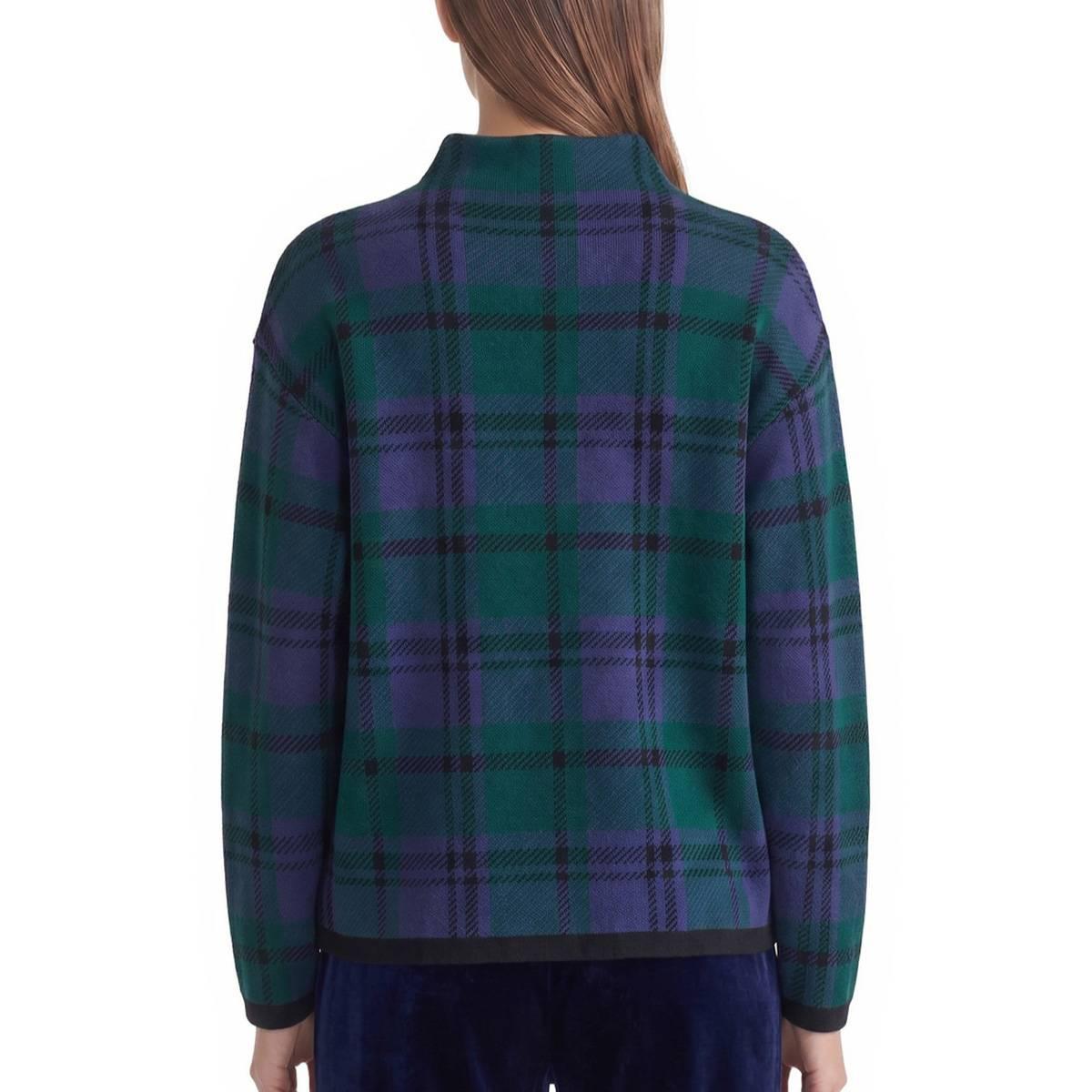 Womens Jones New York Long Sleeve Funnel Neck Plaid Sweater