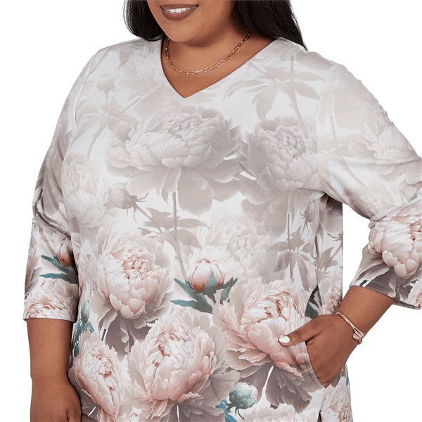 Plus Size Alfred Dunner Luxe Be A Lady V-Neck Peony Blouse