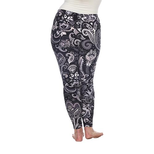 Plus Size White Mark Black & White Paisley Printed Leggings