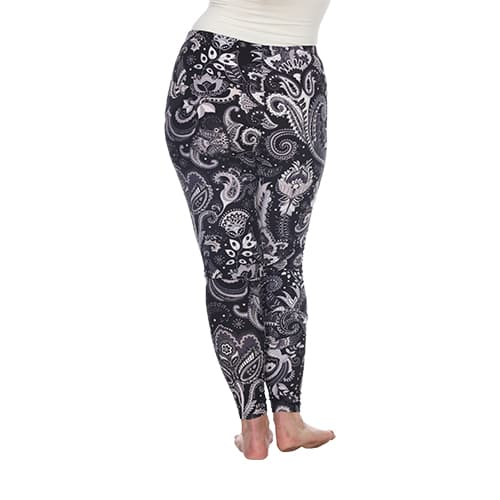 Plus Size White Mark Black & White Paisley Printed Leggings