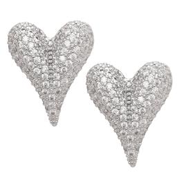 Fine Silver Plated CZ Elongated Heart Stud Earrings