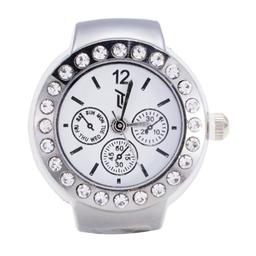 Womens Silver-Tone White Chronograph Dial Ring Watch - RWCHRBV-02