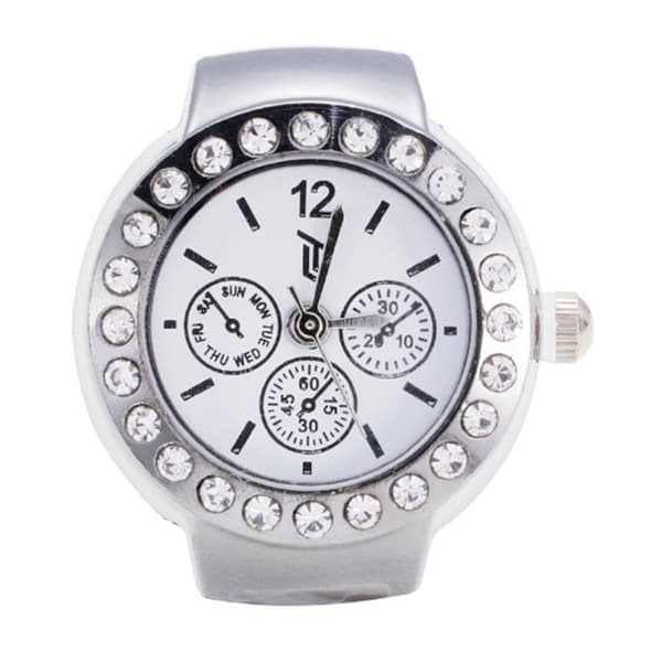 Womens Silver-Tone White Chronograph Dial Ring Watch - RWCHRBV-02