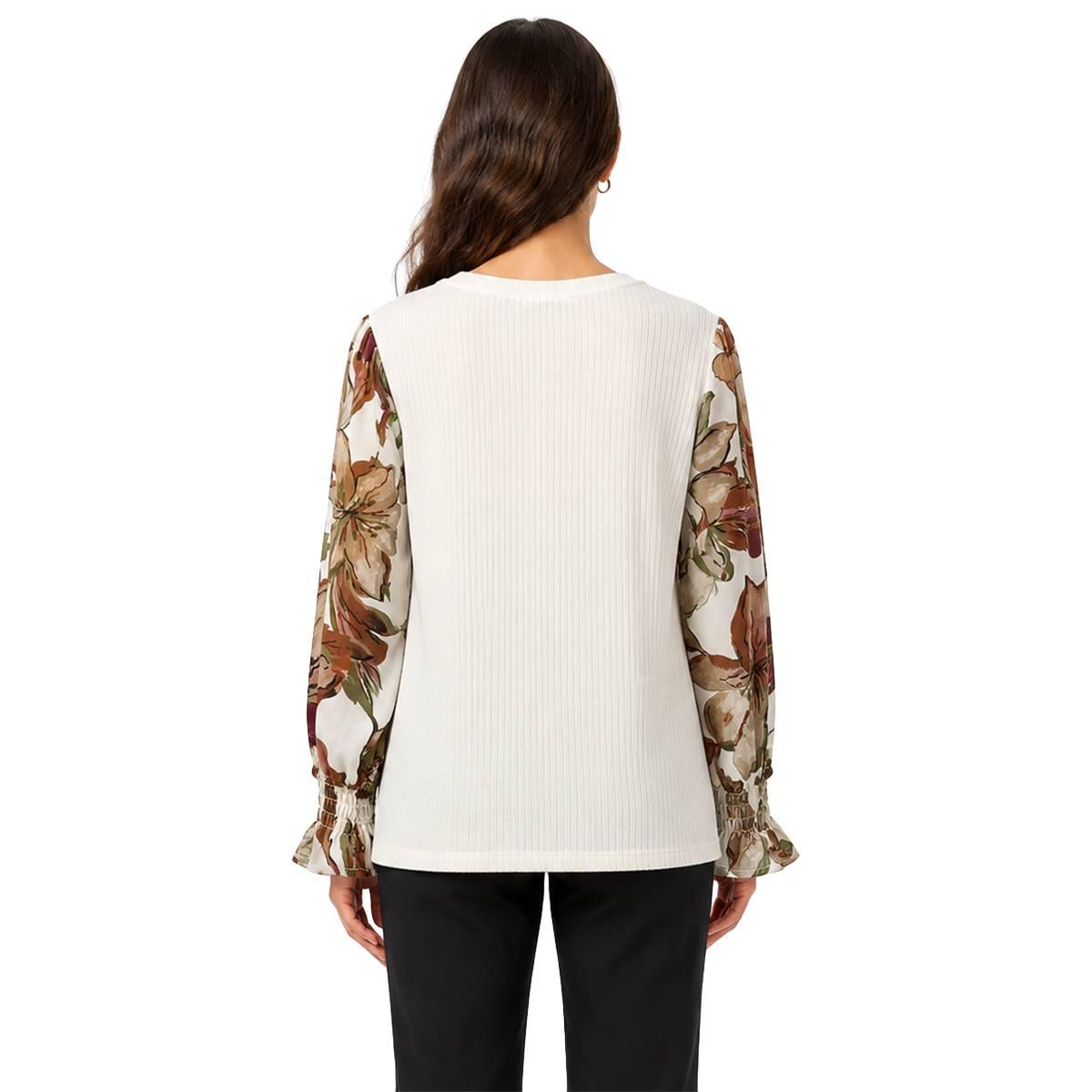 Womens Zac & Rachel Long Floral Poet Sleeve Rib Knit Sweater