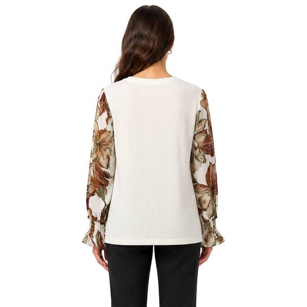 Womens Zac & Rachel Long Floral Poet Sleeve Rib Knit Sweater