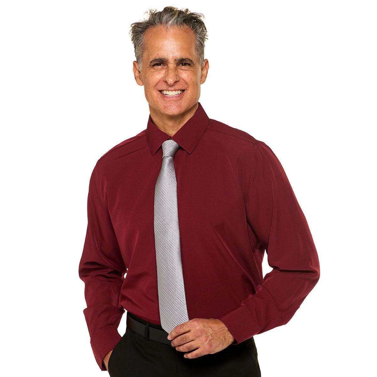 Mens Christian Aujard Slim Fit Solid Dress Shirt - Cherry
