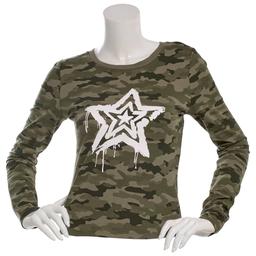 Juniors No Comment Long Sleeve Camo Star Tee - Green