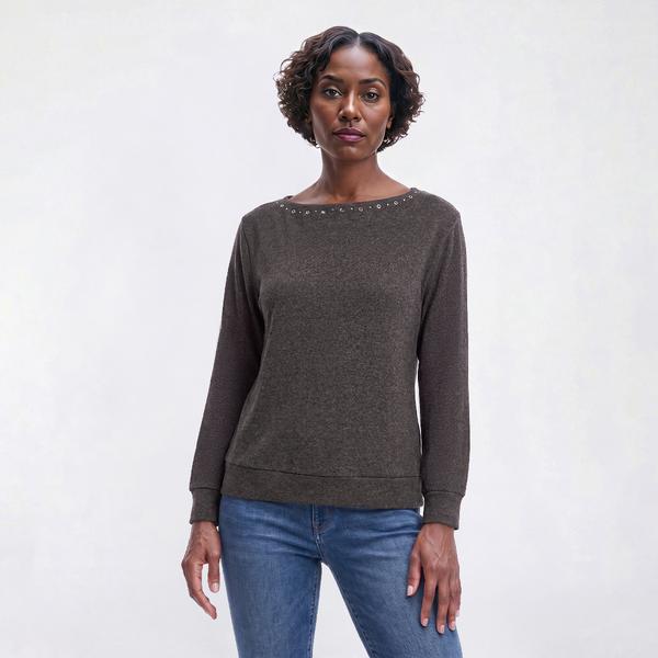 Womens BB Dakota Long Sleeve Solid Grommet Blouse - image 