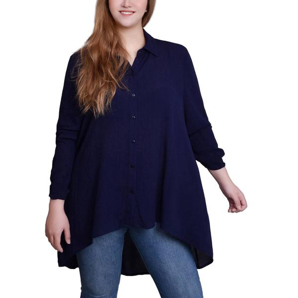 Womens NY Collection 3/4 Sleeve Roll Tab Sleeve Solid Blouse - image 
