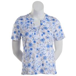 Womens Hasting & Smith Short Sleeve Viney Floral 2Fer Top-Blue
