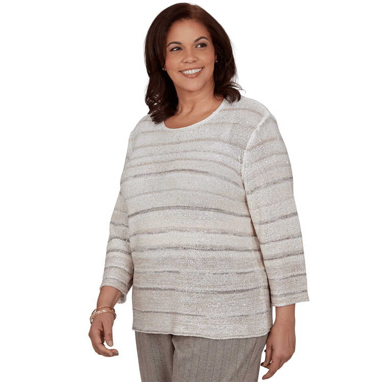 Plus Size Alfred Dunner Regent Street Sequin Stripe Sweater