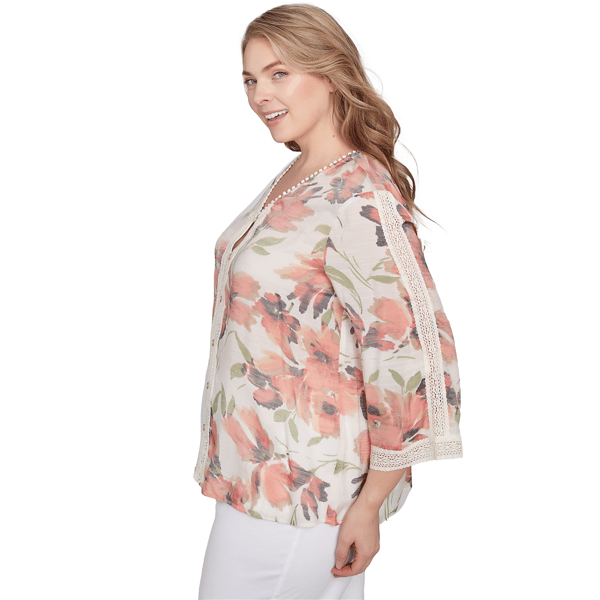 Plus Size Skye''s The Limit Spring Romance Floral Lace Trim Blouse