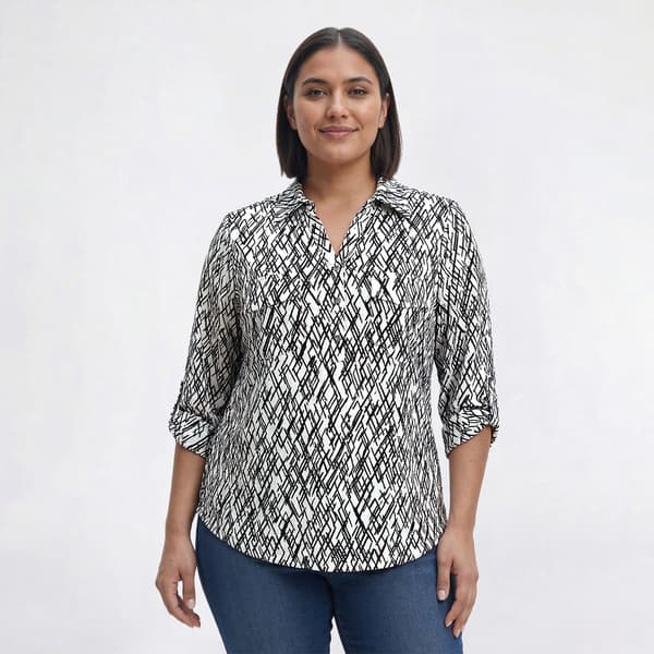 Plus Size Emily Daniels Split Neck Abstract Jacquard Blouse - image 