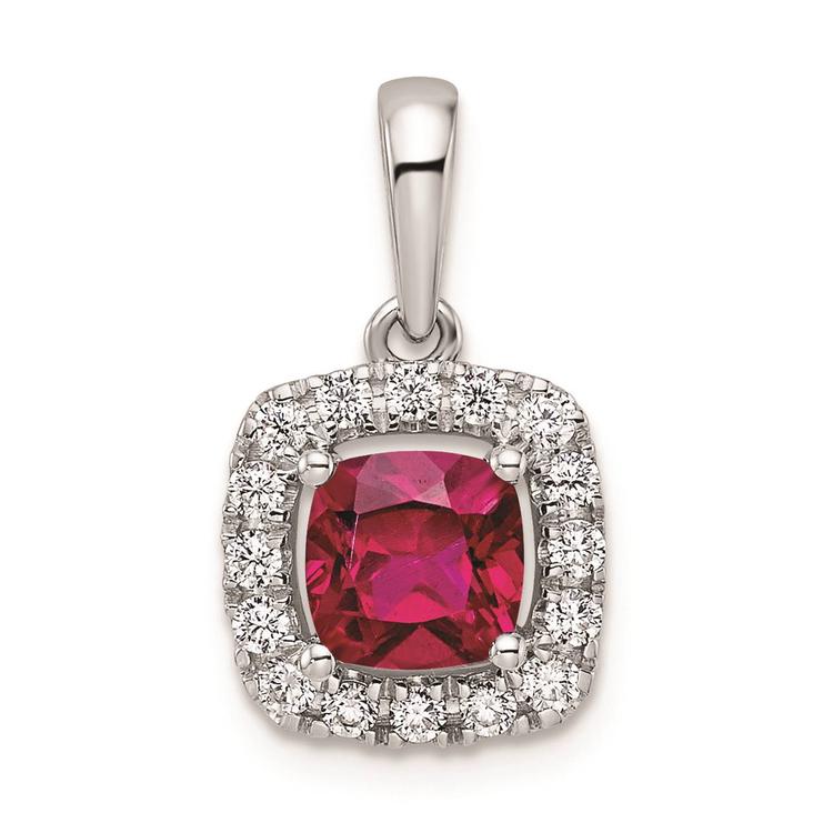 Pure Fire 14kt. White Gold Ruby Halo Pendant