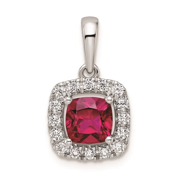 Pure Fire 14kt. White Gold Ruby Halo Pendant