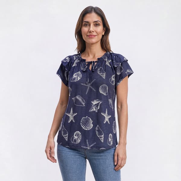 Womens Absolutely Famous Ruffle Neck Coastal Blouse
