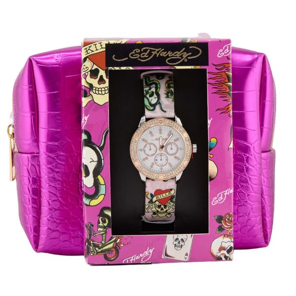 Womens Ed Hardy Watch & Make Up Pouch Set - A1978S-07-B01 - image 