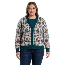 Plus Size Hanna & Gracie Long Sleeve Christmas Tree Cardigan
