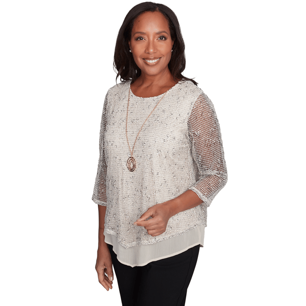 Petite Alfred Dunner Natural Instinct Popcorn Mesh Blouse