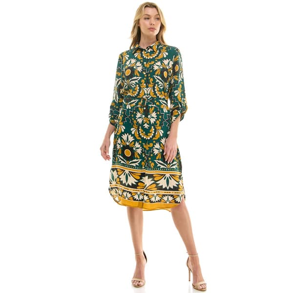 Womens Figueroa & Flower Long Sleeve Border Print Shirtdress - image 