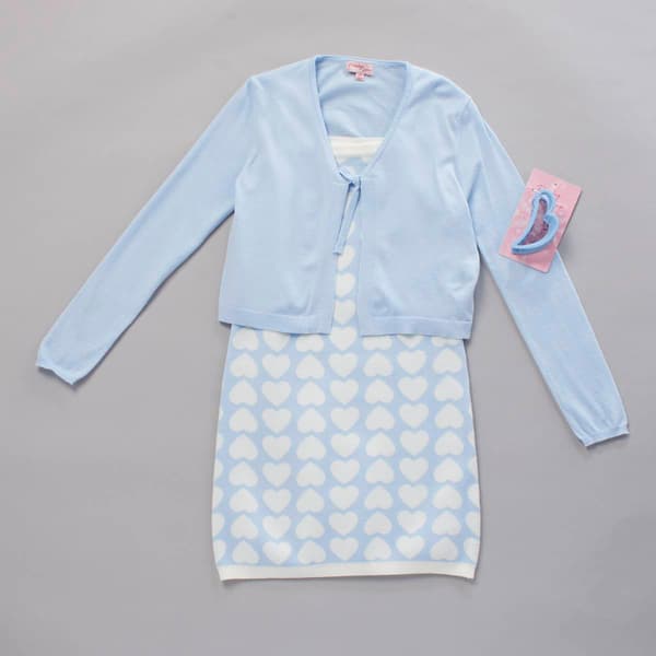 Girls (7-12) Paisley Lane Heart Dress w/ Long Sleeve Cardigan - image 