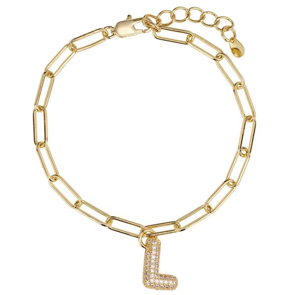 Athra 14K Gold Over Brass CZ L Initial Bracelet