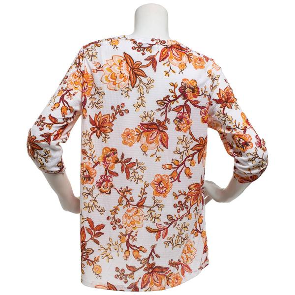 Plus Size Emily Daniels 3/4 Sleeve Floral Button Front Blouse
