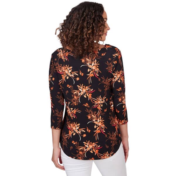 Petite Emaline Limon Bouquet 3/4 Sleeve Drape Neck Blouse