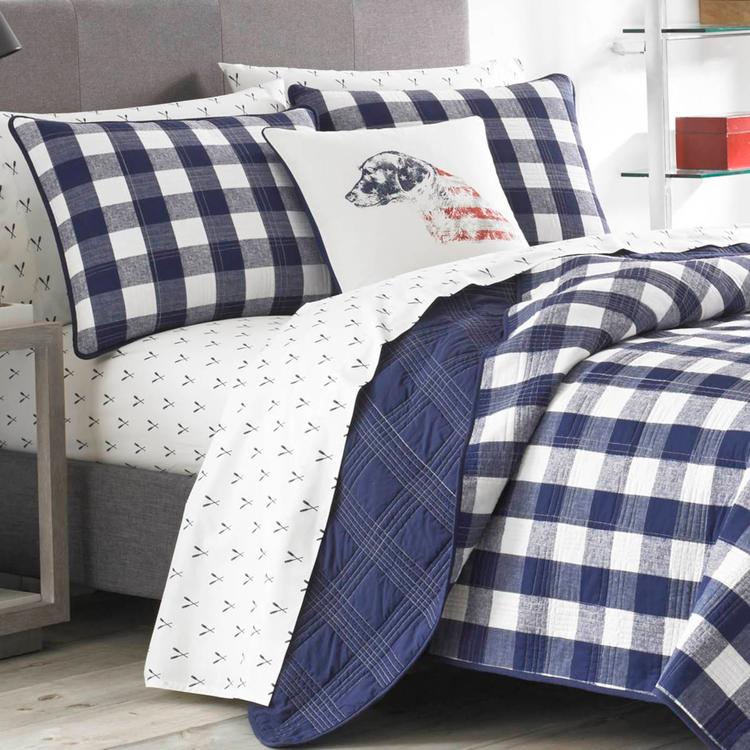 Eddie Bauer Lakehouse 136 TC Reversible Quilt Set - Blue
