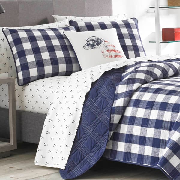 Eddie Bauer Lakehouse 136 TC Reversible Quilt Set - Blue