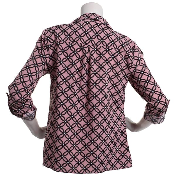 Petite Notations 3/4 Roll Tab Lattice Casual Button Down
