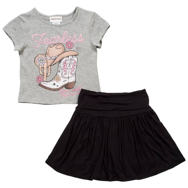 Girls (7-12) Tween Diva Fearless Tee w/ Foldover Skort
