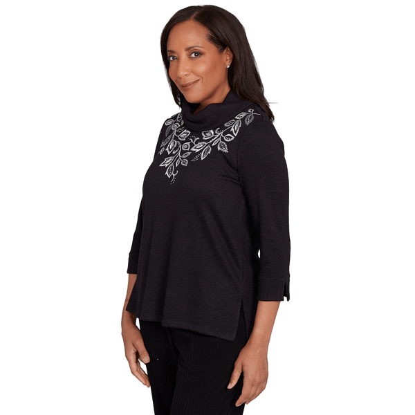 Womens Alfred Dunner Lake Champlain Leaf Embroidery Sweater