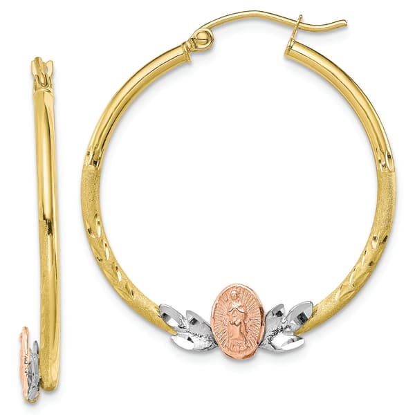 Gold Classics(tm) 10k Tri-color Guadalupe 32mm Hoop Earrings - image 