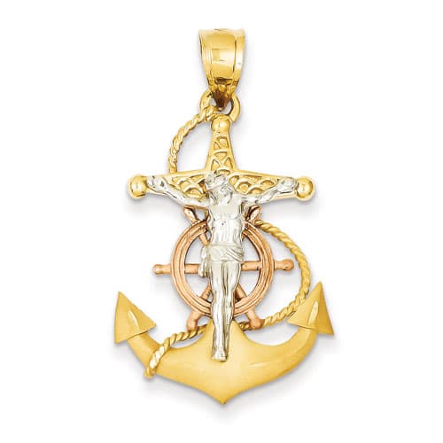 Mens Gold Classics&#40;tm&#41; Tri Color Mariner's Cross Pendant - image 