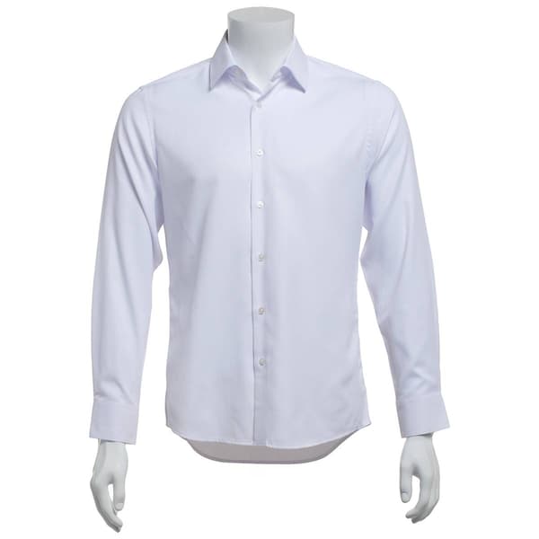 Mens Bill Blass Microfiber White Embossed Slim Fit Dress Shirt - image 