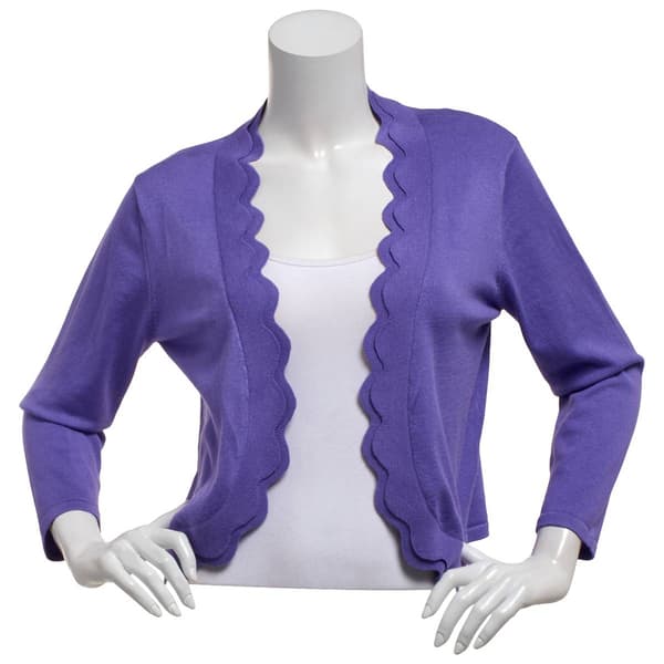 Womens Nina Leonard 3/4 Sleeve Double Scallop Edge Shrug - image 