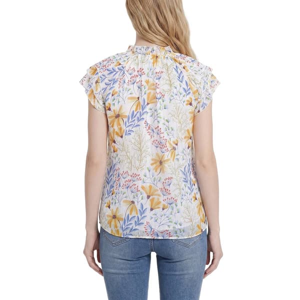 Womens NY Collection Chiffon Tie Neck Floral Blouse