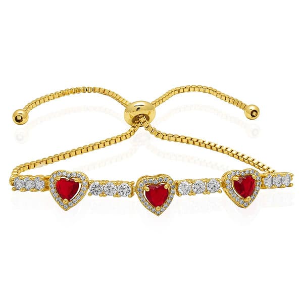 Lab Grown Ruby Triple Halo Heart Adjustable Bracelet - image 