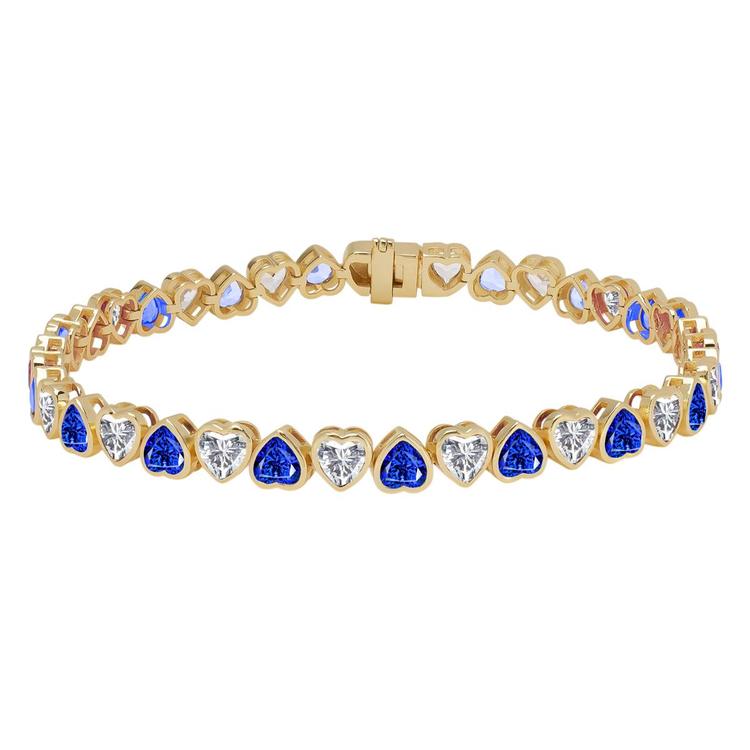 Gianni Argento Gold Plated Lab Sapphire Heart Bezel Bracelet