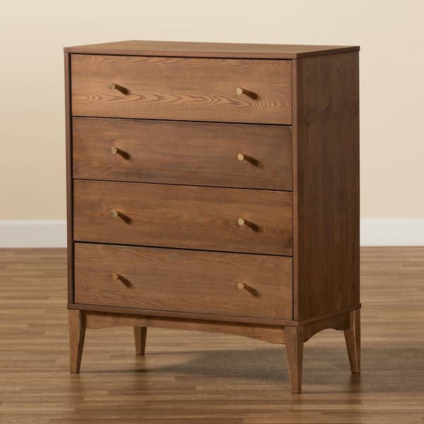 Baxton Studio Landis Mid-Century Ash Walnut Wood 4-Drawer Chest
