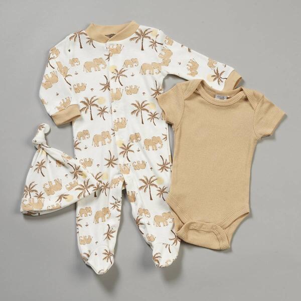 Baby Boy &#40;NB-9M&#41; Chick Pea&#40;R&#41; 3pc. Solid Top Elephant Footie Set - image 