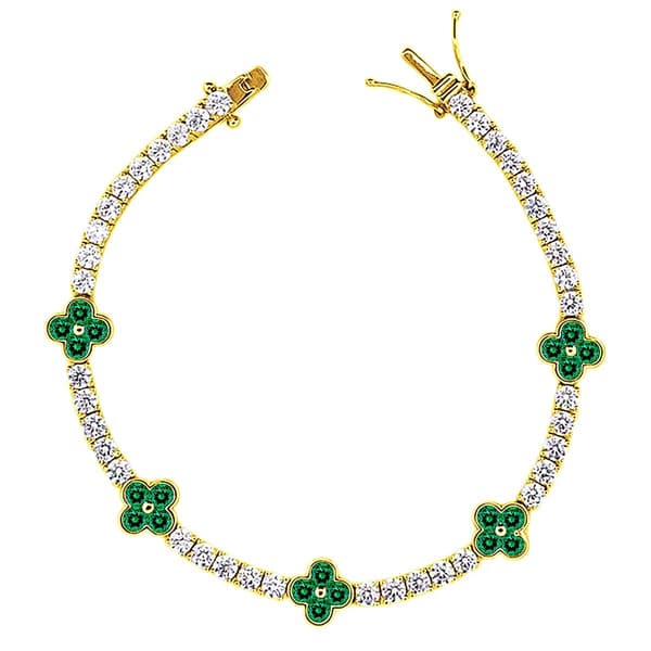 Gianni Argento Lab Grown Emerald Clover Tennis Bracelet - image 