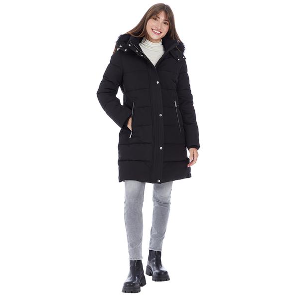 Womens Nine West Long Heavyweight Puffer Coat with Faux Fur Hood