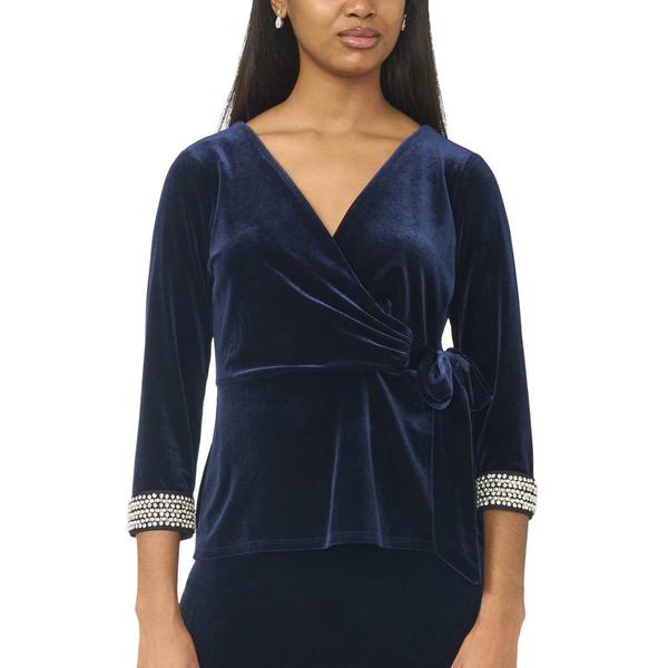 Womens MSK 3/4 Sleeve Velvet Faux Wrap Top - image 