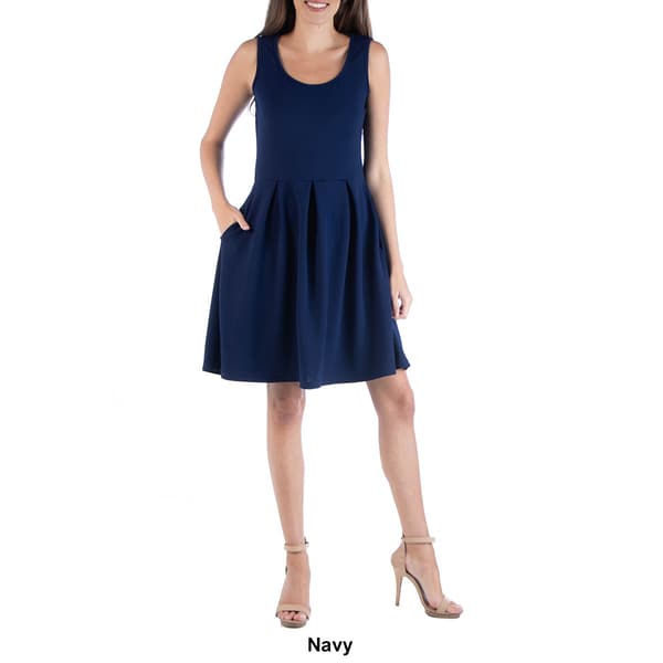 Womens 24/7 Comfort Apparel Pleated Skater Dress w/ Pockets